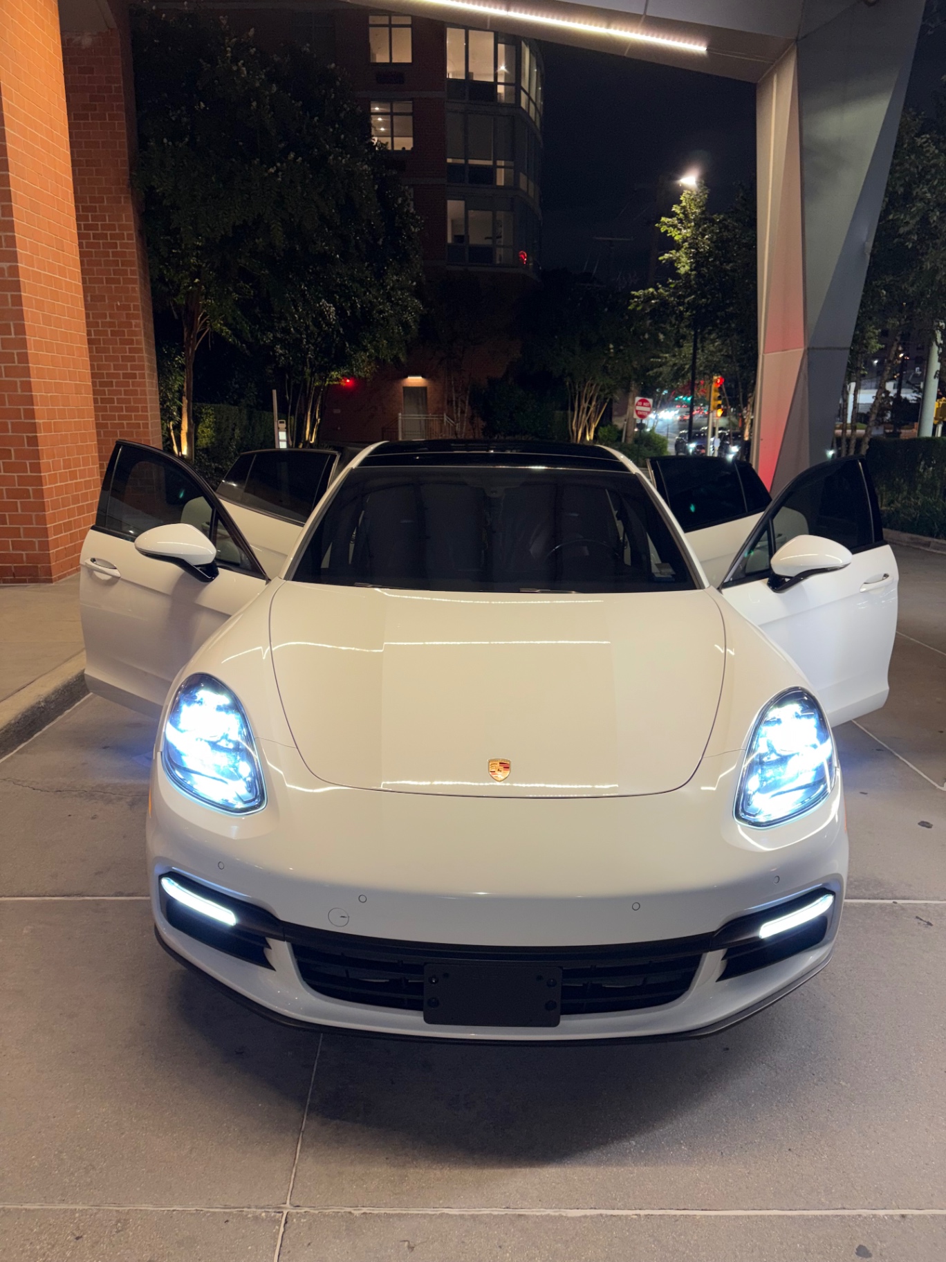 White Porsche Panamera detailed at night