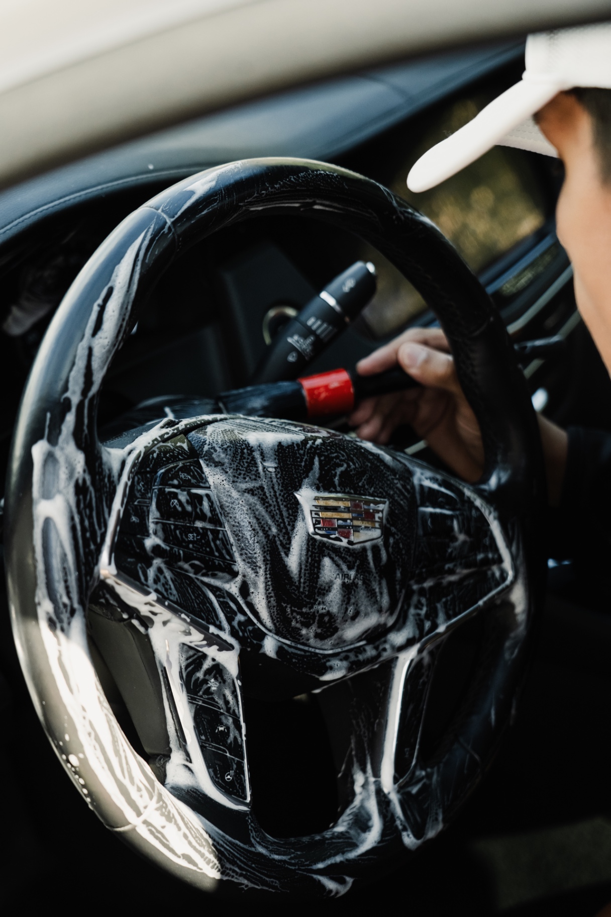 Foam detailing on a Cadillac steering wheel